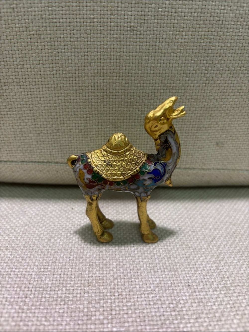 Vintage Gold Cloisonné Camel Figurine with Multicolor Enamel